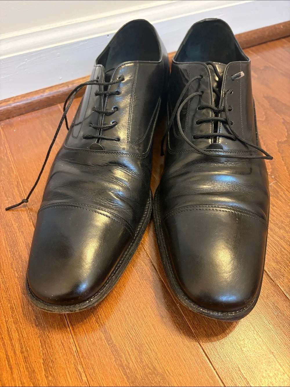 Salvatore Ferragamo Black Leather Cap-Toe Derbys